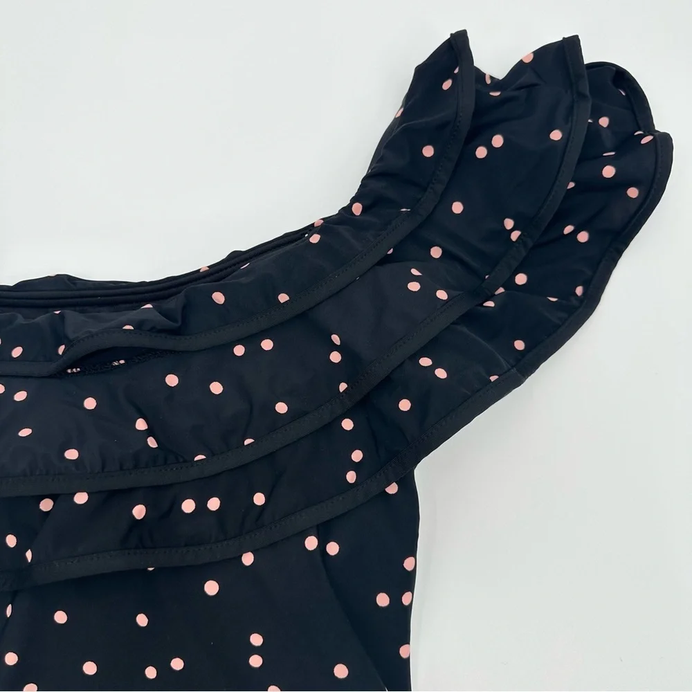 Kate Spade Polka Dot One-Piece Swimsuit With‎ Ruffle Off-Shoulder Design Size XS